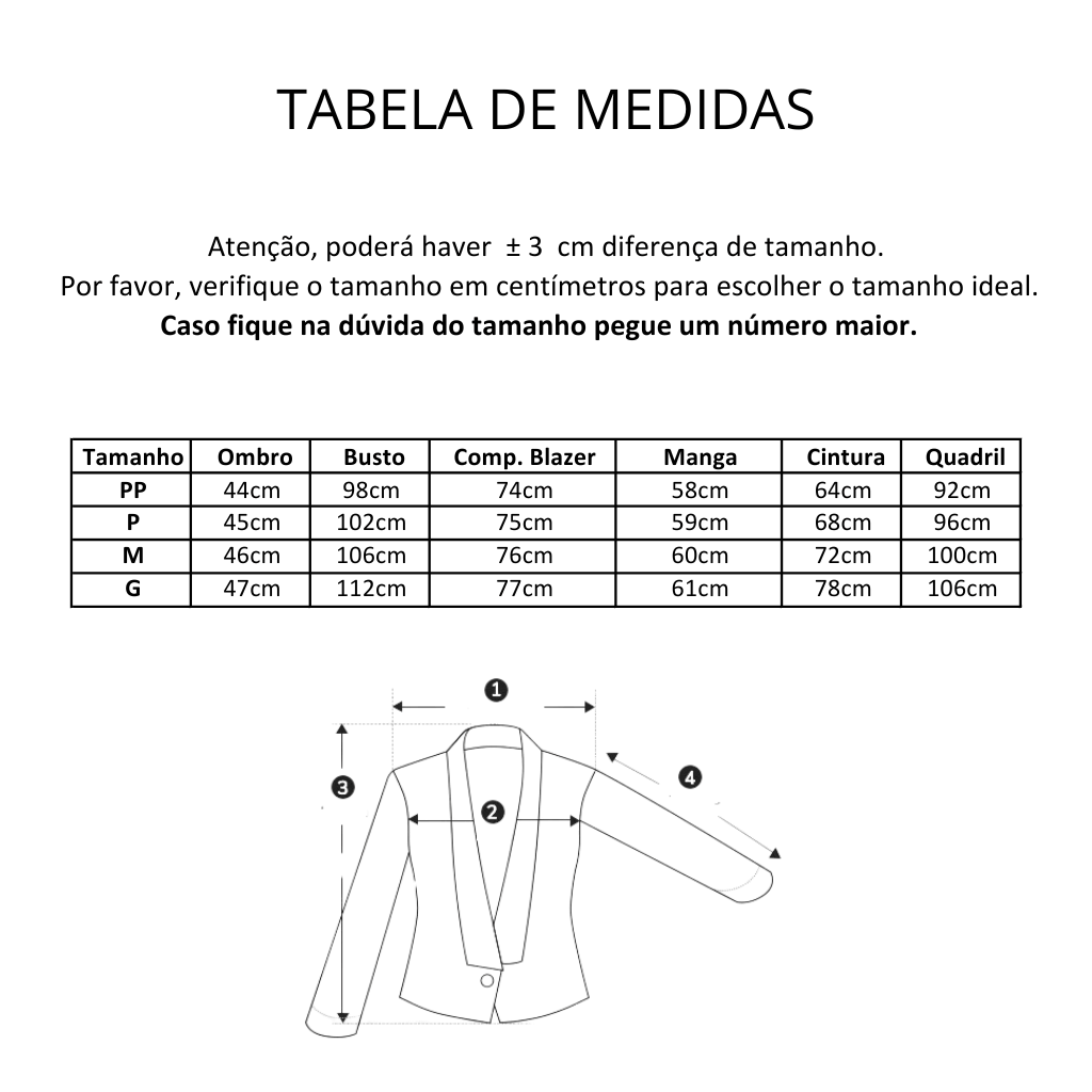 tabela de tamanhos blazer lanna